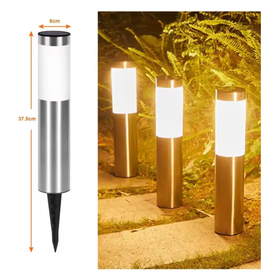 Cylindrical Garden Solar Light Dusk To Dawn Street Lights Garden Solar Powered Outdoor Waterproof Lamp Cool White Bulb Warm