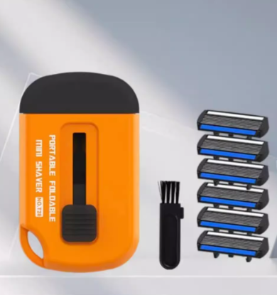 Push-Pull Retractable 6-Blade Manual Razor with 7 Replacement Heads Innovative Ultra-Portable Design