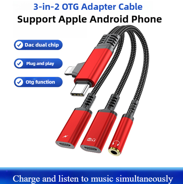 PD60W 3 in 2 USB C/Lightning to 3.5mm Headphone Adapter USB C Charging and Aux Audio Jack Dongle Cable Cord For iPhone 16 15 Samsung Pixel 8