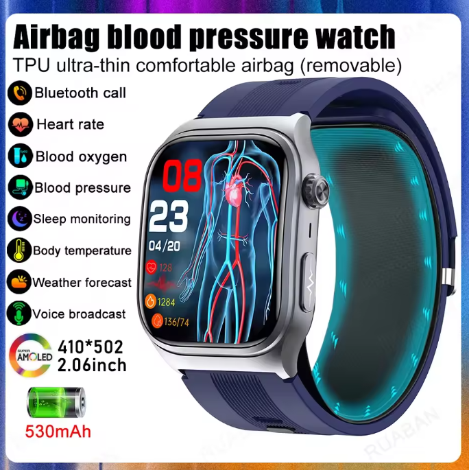 2025 New Airbag Air Pump Health Monitoring Smart Watch Bluetooth call True Accurately Blood Pressure Uric Acid Blood Lipids Health Watch