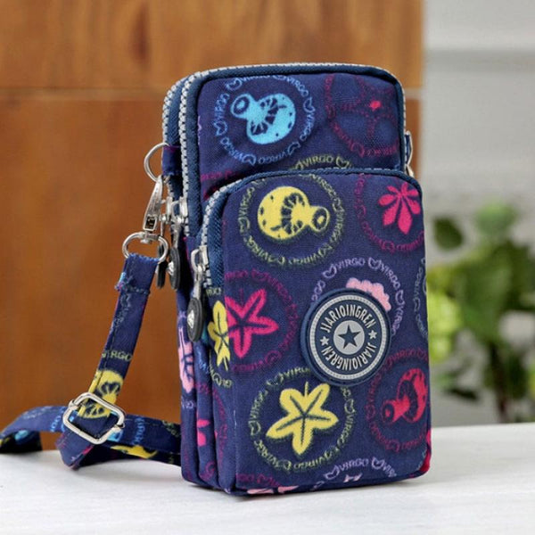 Multifunctional Three Layers Storage Bag Phone Bag Handbag Wrist Bag Dark Blue Little Mushroom