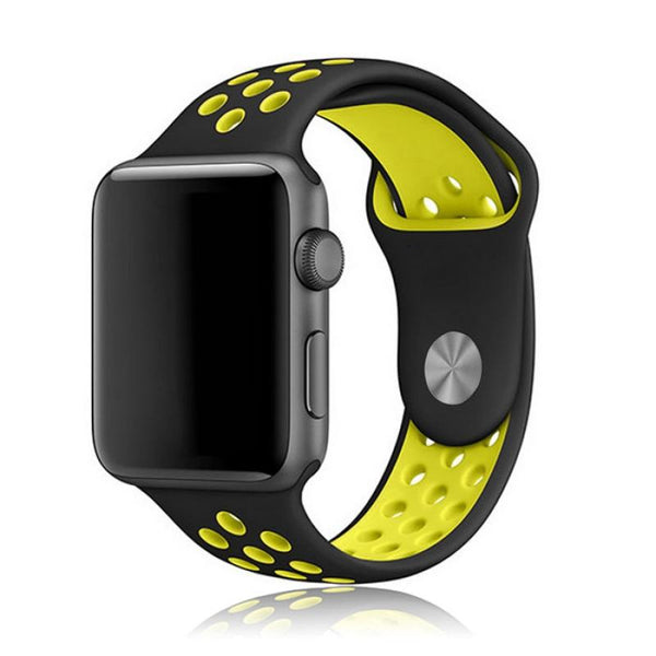 Double Color Silicone Watchband for Apple Watch 42mm Black & Yellow