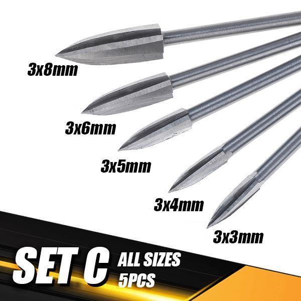 HILDA 3mm Shank 5pcs 3-8mm Milling Cutters White Steel Three Blades Wood Carving Knives