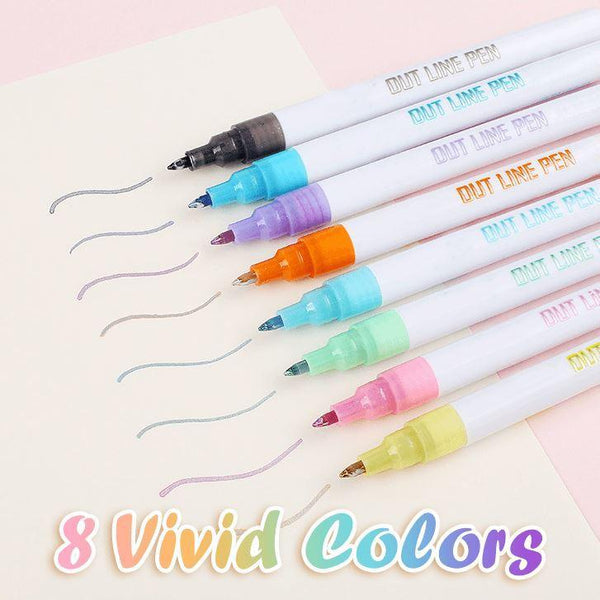 4pcs/8pcs Double Line Pen BuIIet Journal Pens & Colored Permanent Marker Pen Hand-painted Highlighter Student DIY Painting for Kids