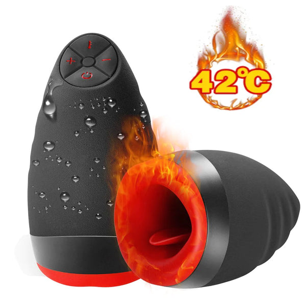 Heating Artificial Oral Vaginal Vibrator Deep Throat Sucking Male Masturbator Cup