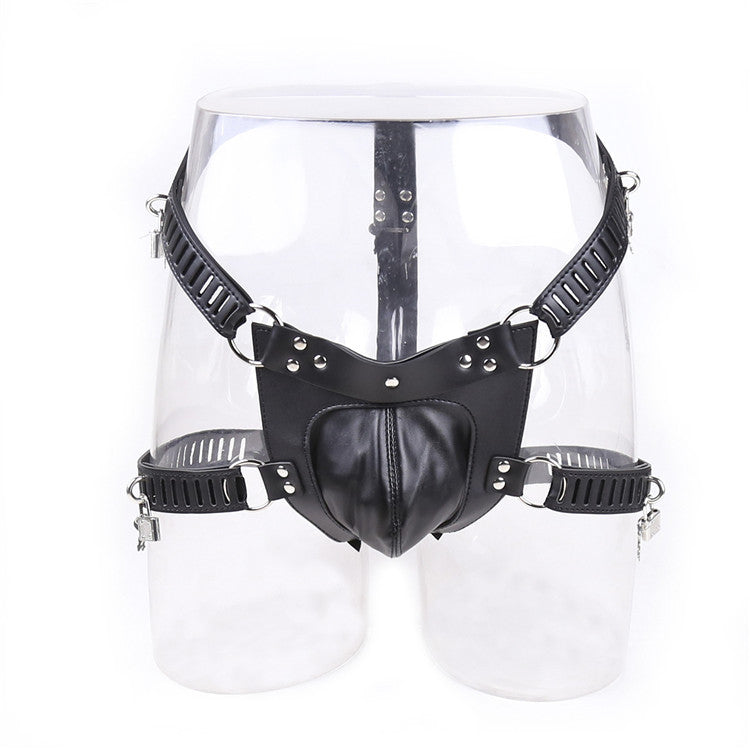 Faux Leather Adjustable Collocation Lock Buckle Sexy Underwear Pants