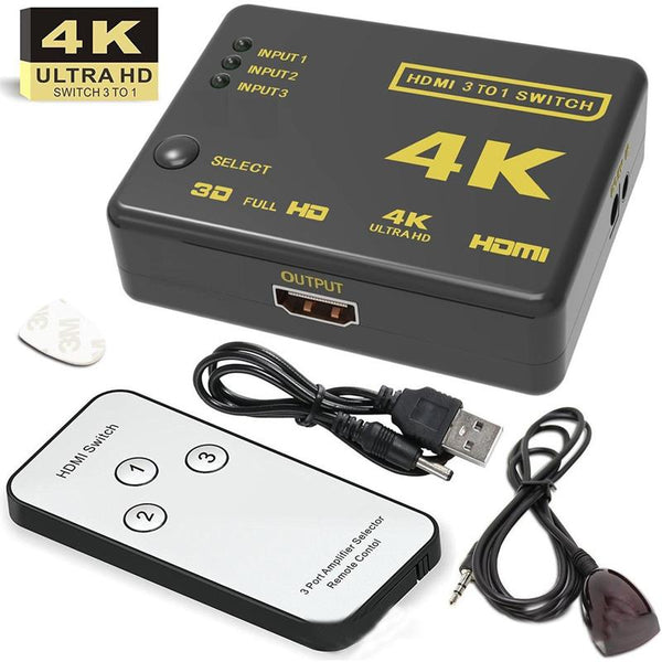 HDMI Switch 3 Into 1 Out High-Performance HDMI Switch Multiple Inputs Connect Support  4K*2K Video Switcher HDMI Transcoder