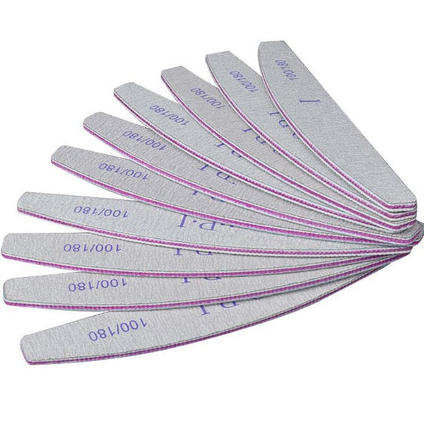 10 PCS 100/180 Nail Files Block Buffer Pedicure Manicure Half Moon Sandpaper Nail Sanding Lima Nail Files Filer for Nails Art