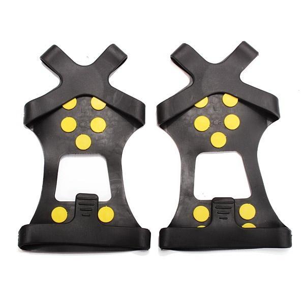 10 Teeth Antiskid Shoes Cover Snow Ice Grips Crampons for Outdoor Sports Hiking Climbing Black L - stringsmall