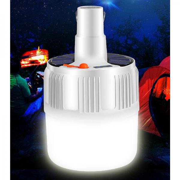 100W 42LED Solar Power 5 Lighting Modes Rechargeable Outdoor Camping Light Bulb Emergency Light for Tent Patio Porch Garden BBQ Night Markets Power Failure