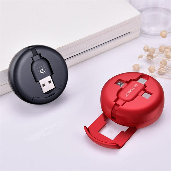 100cm 3 In 1 Portable USB Charge Cable Mobile Phone Holder Foldable Storage Charger Cable For iPhone Type C Micro USB