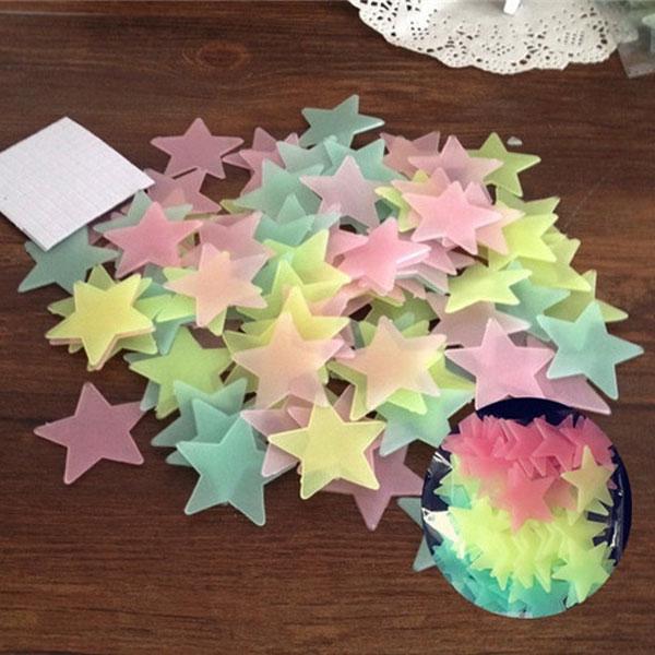 100pcs 3CM Fluorescent Glow Star-shaped Wall Stickers Mix Color