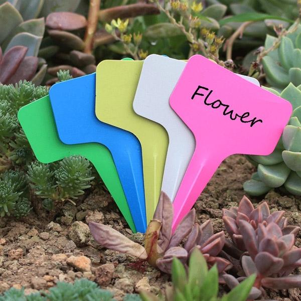 100pcs Garden Plastic T-Shape Waterproof Plant Labels Random Color