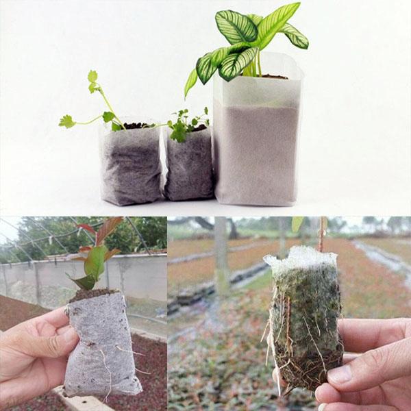 100pcs Non-woven Fabric Degradable Plant Seedling Bags 16 x 18cm