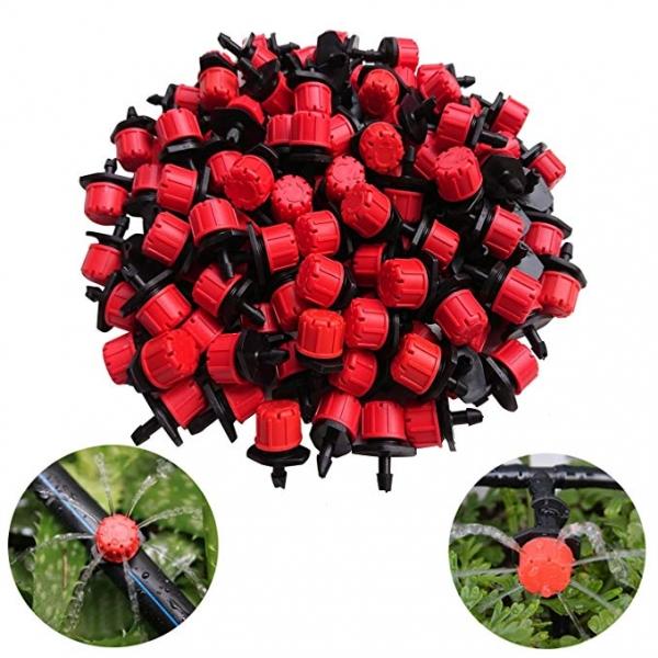 100pcs/set 360 Degree Adjustable 1/4Inch 8-Holes Micro-Flow Dripper Drip Head for Watering System - Red