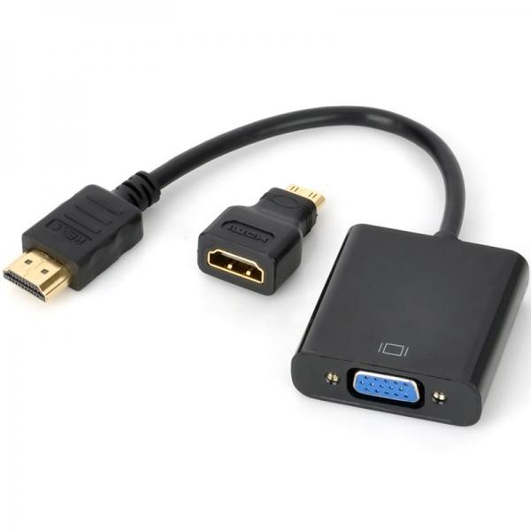 1080P HDMI Male to VGA Female Adapter Cable with Adapter - Black