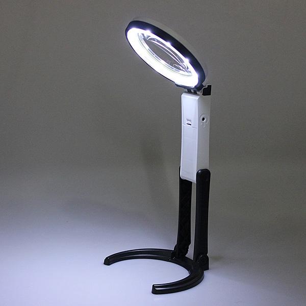 10 LED Folding Handheld 2.5X 8X Magnifier Lighting Desktop Lamp