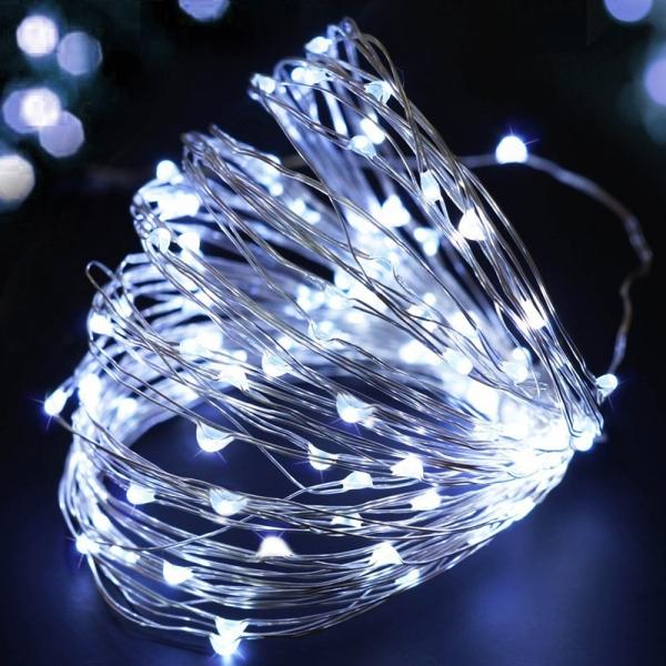 10M/100 LED Lights Waterproof Silver Line Lights String Holiday Decorative/Wreath/Christmas Tree/Wedding/Party Decoration EU Adapter White