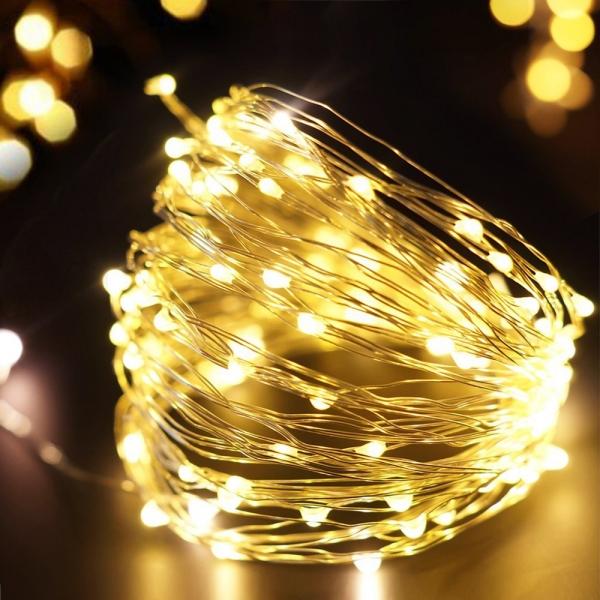 10M/100 LED Lights Waterproof Silver Line Lights String Holiday Decorative/Wreath/Christmas Tree/Wedding/Party Decoration US Adapter Warm White