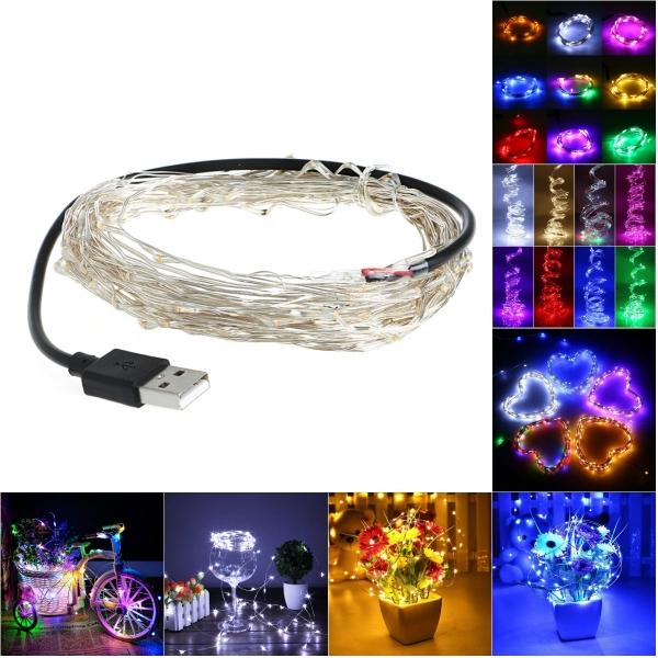 10M 100 LED USB Silver Copper Wire Flexible String Fairy Light Xmas Wedding Party Decor RGB