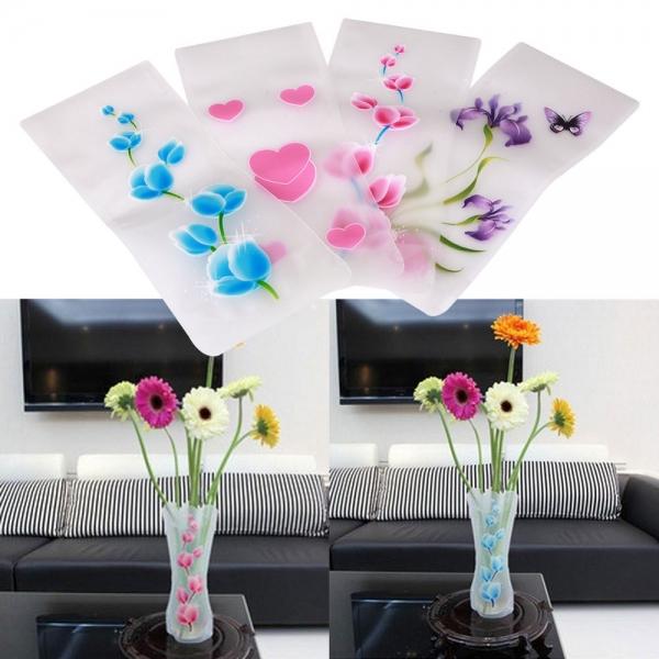 10Pcs Eco-friendly PVC Reusable Plastic Foldable Folding Flower Vase Wedding Party Decor Random Color