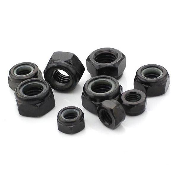 10pcs Carbon Steel Self Locking Hex Nut Nylon Insert Locknuts M12 Black