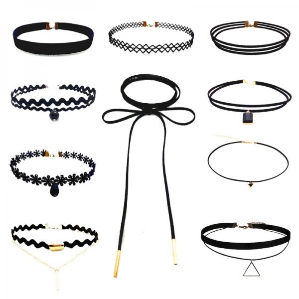 10pcs Lace Line Collar Necklace Combination Collar Choker Set - A