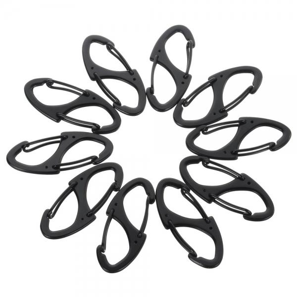 10pcs Outdoor Zinc Alloy Dual-Spring Carabiner Keychains Black