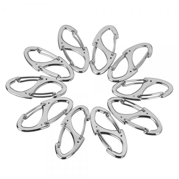 10pcs Outdoor Zinc Alloy Dual-Spring Carabiner Keychains Silver
