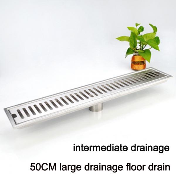 10x50CM Brushed 304 Stainless Steel Rectangular Thick Large Shower Floor Drain with Removal Cover - Middle Drainage