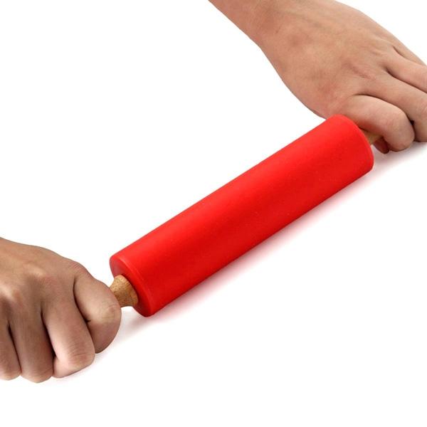 12 Inch 30CM Wooden Rolling Pin Silicone Rolling Pastry Dough Flour Bread Kitchen Bakery Tool Red
