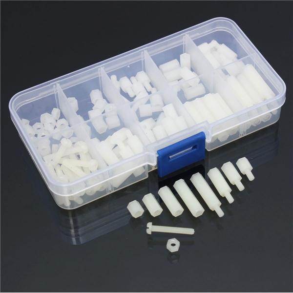 120pcs M3 Nylon Hex Spacers Screw Nut Assortment Stand off Accessories Kit White