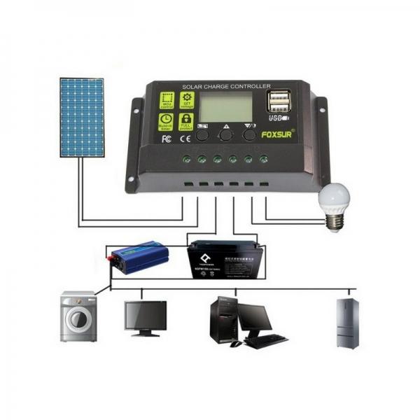 12/24V Dual USB Solar Charge Controller LCD Screen Adjustable Parameter Short-circuit /Open-circuit/Reverse/Over-load Protection - 10A