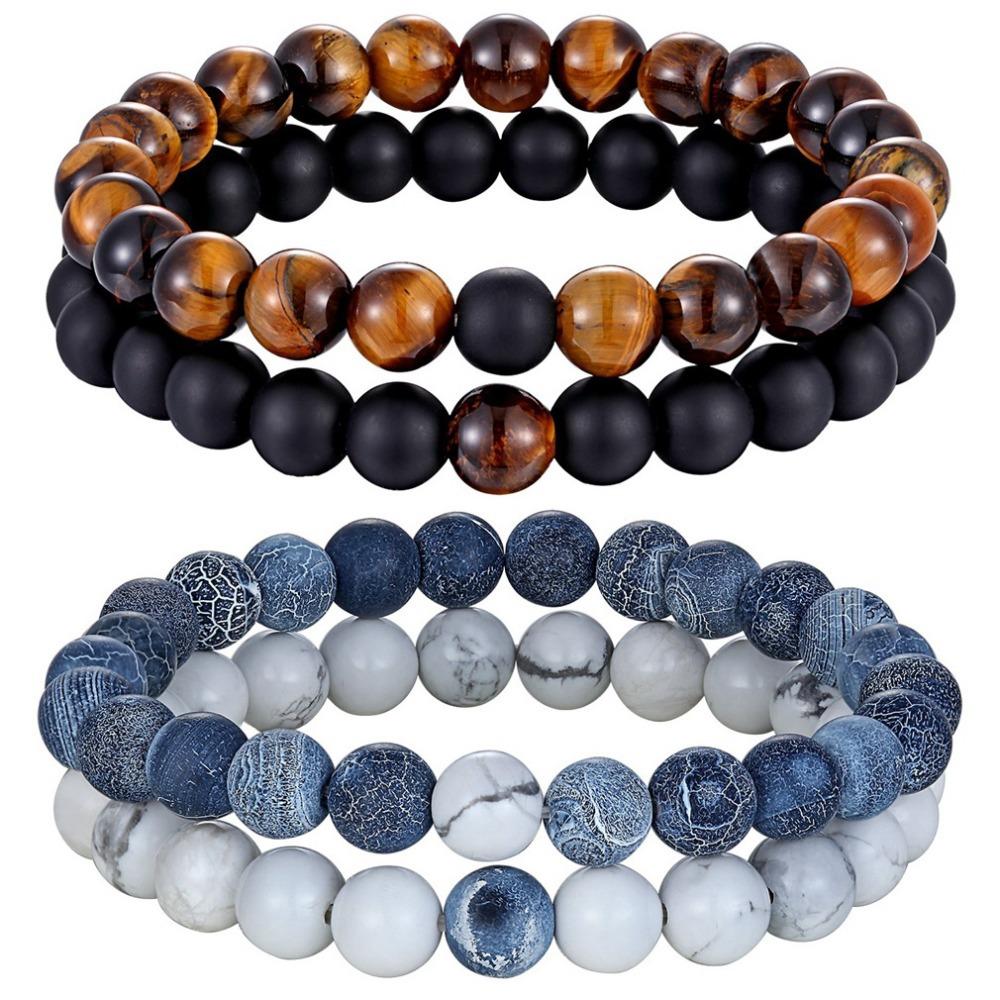 Hot 2pcs/set Couples Distance Bracelet Natural Stone Yoga Beaded Bracelet for Men Women Friend Gift Charm Strand Jewelry