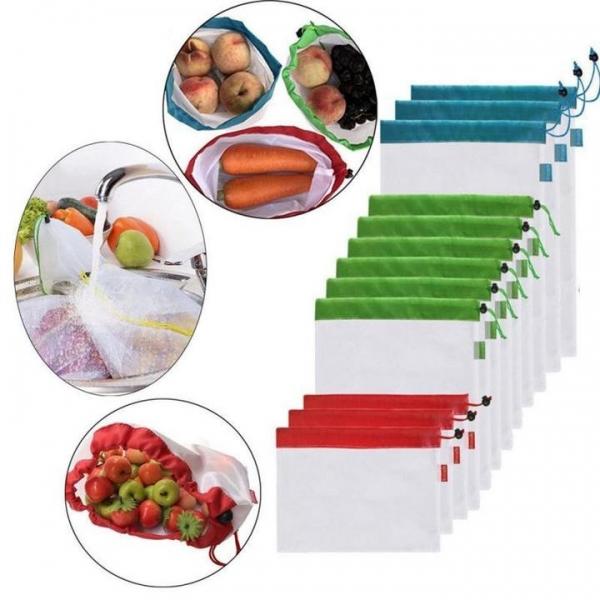 12Pcs/Set Reusable Mesh Produce Bags Washable Eco Friendly Bags Fruit Bags