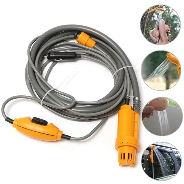 12V Portable Shower Spa Wash Kit Spray Head for Car Caravan Van Camping Hiking Outdoor Travel Yellow