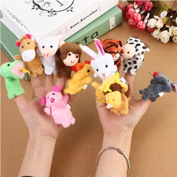 12pcs Zodiac Family Finger Puppets Cloth Doll Baby Educational Hand Toy