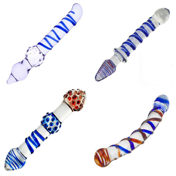Crystal Glass Dildos Masturbator Spiral Design Anal Sex Toy Large G-spot Butt Plug for Adult Man or Woman