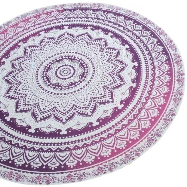 150cm Bohemian Style Thin Chiffon Flowers Pattern Beach Yoga Towel Mandala Round Bed Sheet Tapestry Tablecloth Gradient Purple