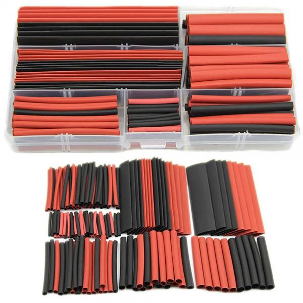 150pcs 2:1 Polyolefin Halogen Free Heat Shrink Tube Sleeving Set Black & Red