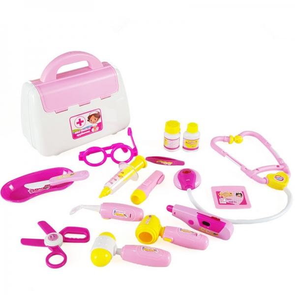 15pcs Kids Doctor Nurse Toy Children Pretend Play Case Child Gift Set Pink