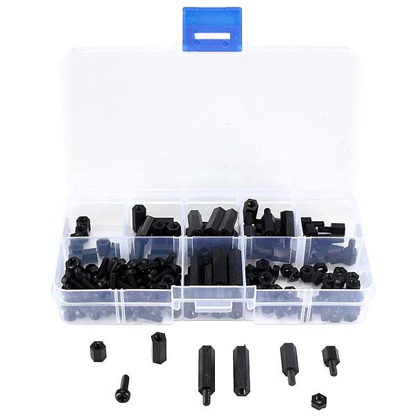 160 pcs M3 Nylon M-F Hex Spacers Screw Nut Assortment Kit Black
