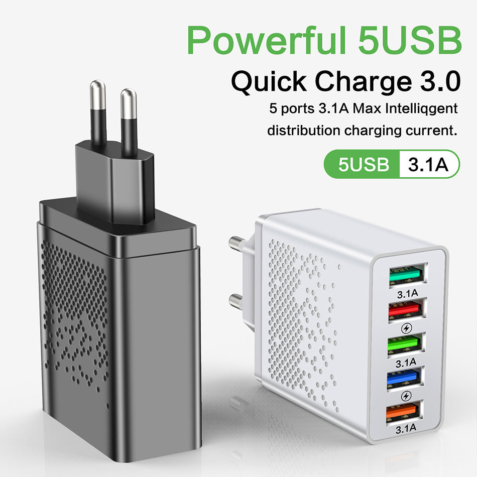 5USB Charger 5V 3A Fast Charging  Phone multi-port Charging Head US/EU Plug