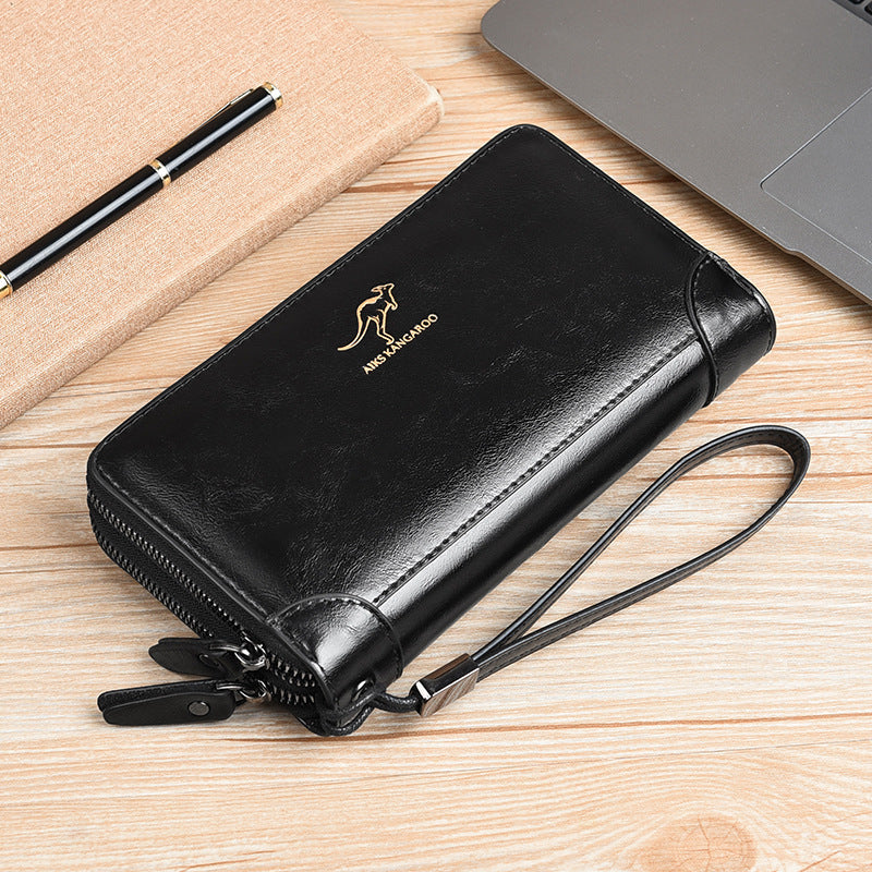 Men's RFID Blocking PU Leather Long Wallet Large Capacity Double Pack Mobile Phone Business Credit Card Holder Wallet Anti-Degaussing Anti-Theft Brush