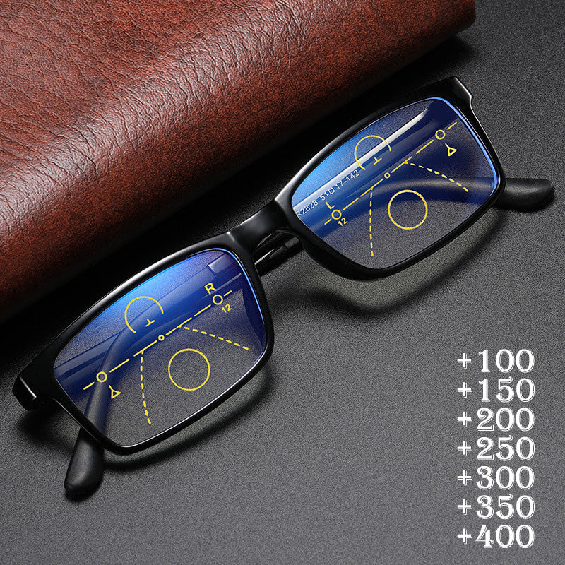 Anti-Blue Ray Progressive Far And Near Dual-Use Reading Glasses Black-rimmed glasses Ultra Light