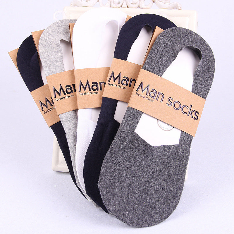 5 Pairs Anti-Slip Silicone No Show Socks 1 Set 5 color Black+White+Grey+Dark Grey+Navy Blue