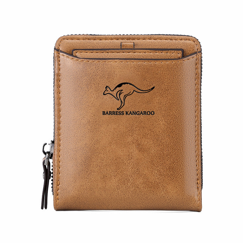 RFID Blocking Leather Wallet with Zipper Multi Credit Card Holder Purse Anti-degaussing Anti-theft brush