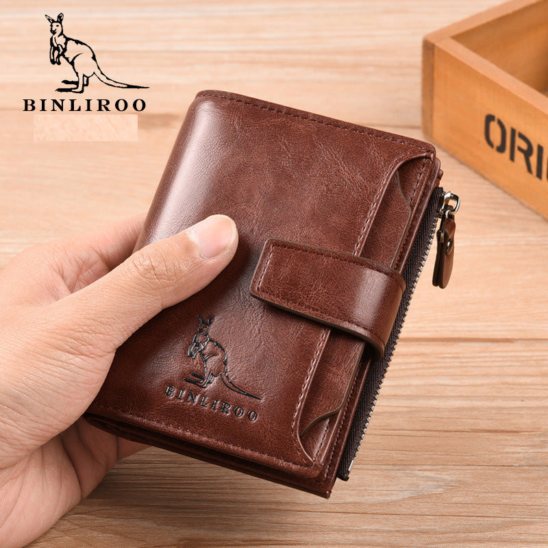 Men's RFID Blocking Cow Leather Wallet Multi Business Credit Card Holder Purse Anti-degaussing Anti-theft brush