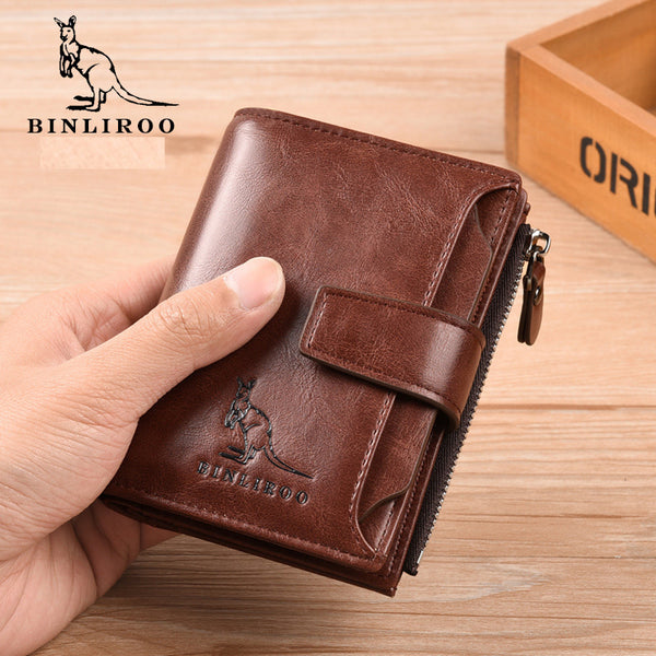 Men's RFID Blocking Cow Leather Wallet Multi Business Credit Card Holder Purse Anti-degaussing Anti-theft brush