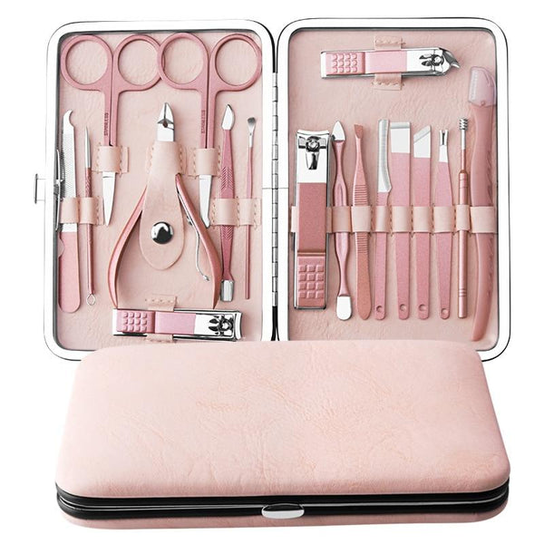 10/13/15/18pcs 1 set Rose Gold Nail Clipper Set Professional Stainless Steel Nail Scissors Clipper Tweezer Tools Family Foot Hand Care Set